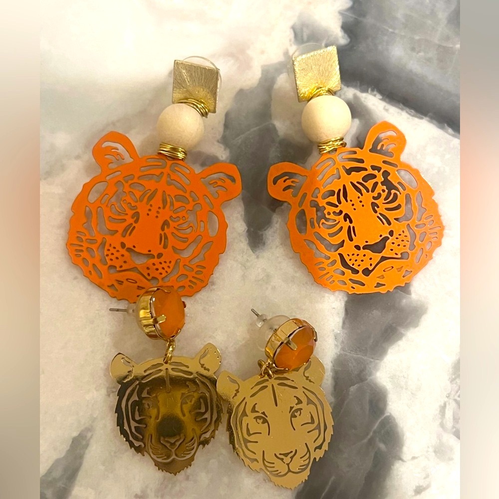 Orange and Gold Tiger Earrings
